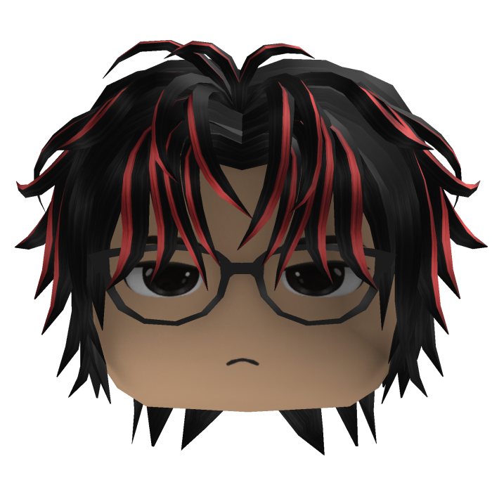 Layered Hair w/ Round Glasses (Black/Red)