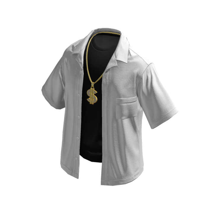 Unbuttoned White Black Shirt Gold Dollar Chain