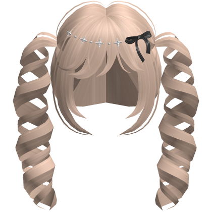 ♡ Cute Curly Drill Pigtails w/ Bow (Blonde) Roblox item