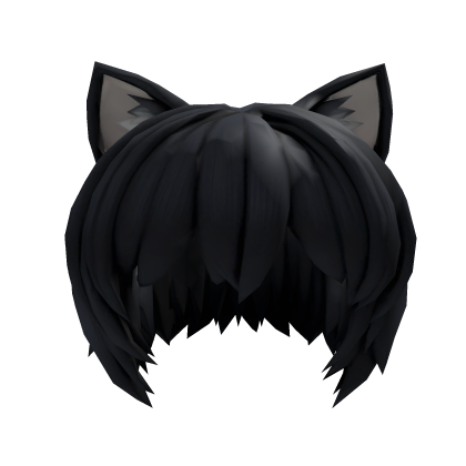 Messy Anime Cat Boy Hair w/ Ears - Black