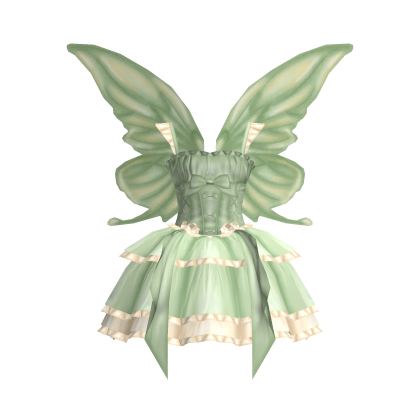 🦋 Sage Green Fairy Butterfly Wings Ruffle Dress