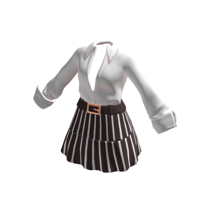 Office Striped Dress White & Brown