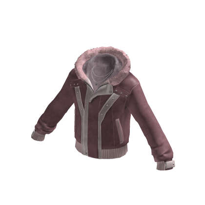 Y2K Leather Jacket w/ Fur Hood & Chain (Pink)