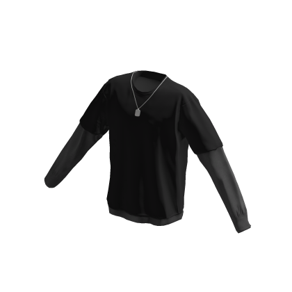 Long Sleeve Two Layer Dog Tag Tee Shirt Black