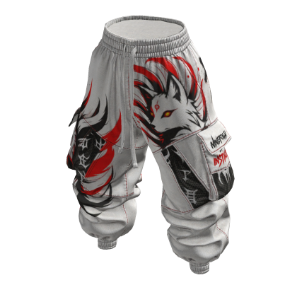 Baggy Cargo Puffy Pants - White Spirit Fox