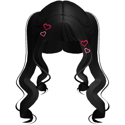 Cute Curly Valentine's Pigtails Hair In Black Roblox item
