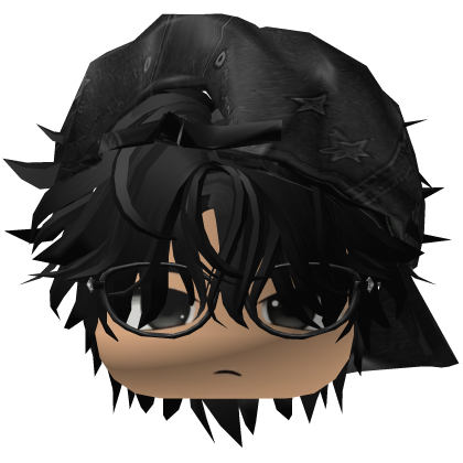 Cute Y2K emo black hair with hat&glasses