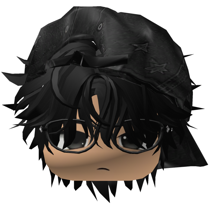 Cute Y2K emo black hair with hat&glasses