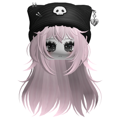 Emo Kawaii Skull Beanie W/ Wolfcut Pink V2