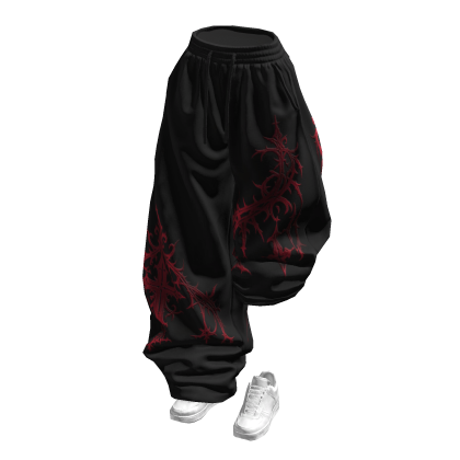 Black Red Half Raised Baggy Sweatpants w/ Shoes