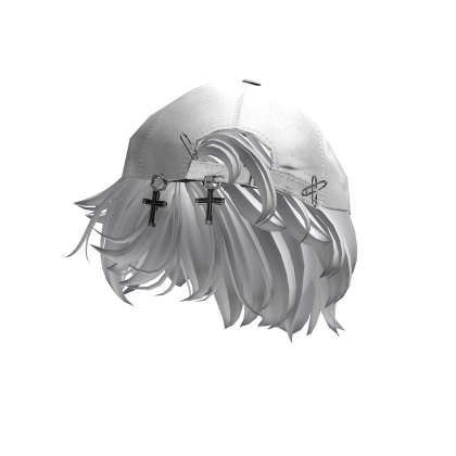 White Messy Emo Hair w/ Y2K White Distressed Cap  Roblox item
