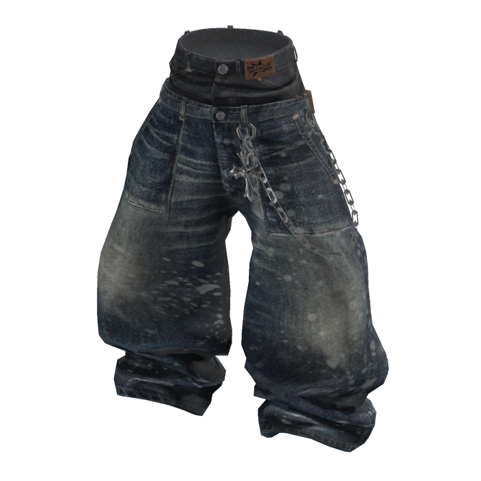 💗 Y2K Splatter Layered Chain Jeans _ Blue