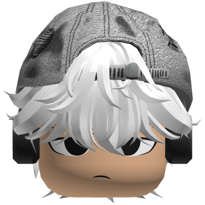 💯White Messy Anime Boy Emo Hair/Y2K Hat V8 Roblox item