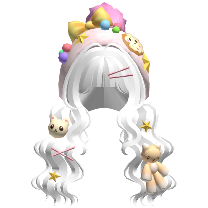 Kawaii Candy Kitty Curly Plushie Pigtails in White