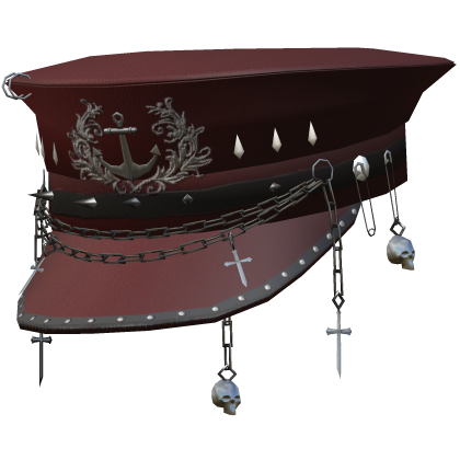 Epic Black Goth Emo Captain Hat Cross Spikes red Roblox item