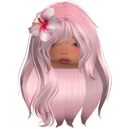Summer Pink Wavy Hair w/ Hibiscus Roblox item
