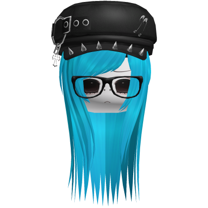Vkei Moe Cyan Long Scene Hair /w Punk Hat