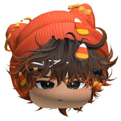 Rumpled Messy Hair w/ Candy Beanie (Brown&Orange) Roblox item