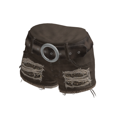 Ripped Denim Shorts w/ Ring Belt (Brown)