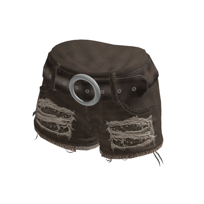 Ripped Denim Shorts w/ Ring Belt (Brown)