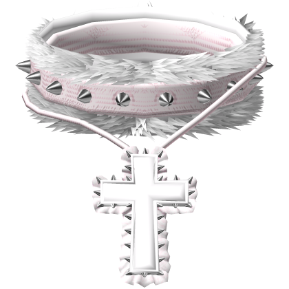 emo spiky fur layered choker w gothic cross pink Roblox item