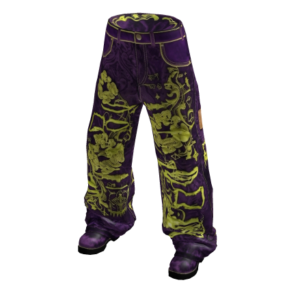 Purple Green Denim Tear Baggy Pants