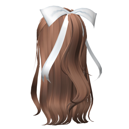 Cute Flowy Brown Hair w/ White Bow and Bangs Roblox item