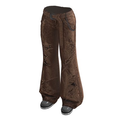Wide-Leg Pants with Curved Seams (Brown)