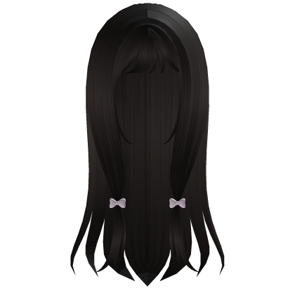 kawaii long princess hair in dark brown pink bow  Roblox item