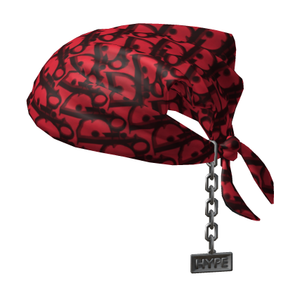 Tied Red Dior Designer Bandana Hat with Chain  Roblox item