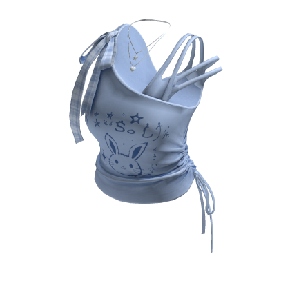 Kawaii Bunny Crop Top w/ Bow & Necklace (Blue)