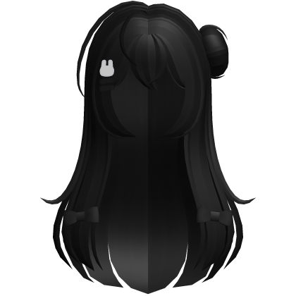 Cute Long Black Bunny Hair w Black Bows + Clips  Roblox item