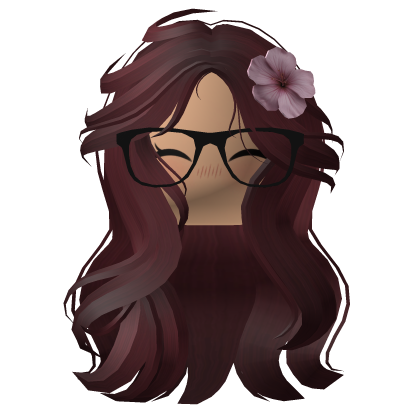 Cute Dark Auburn Layered Hair w/ Glasses & Flower Roblox item
