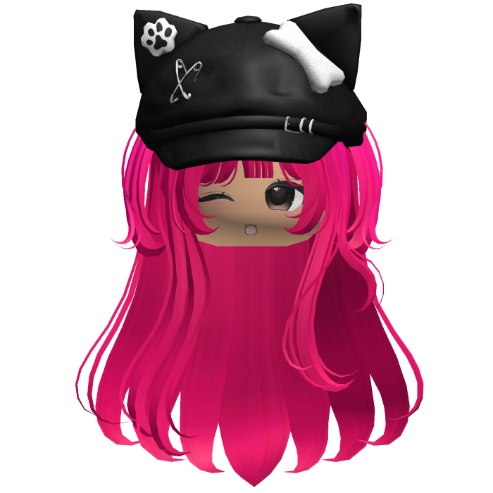 Kawaii Kitty Beret Hot Pink Hair w/ Wink Face