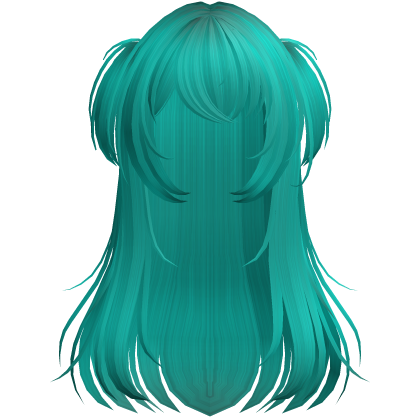 shy wispy layered hair w/ pigtails teal