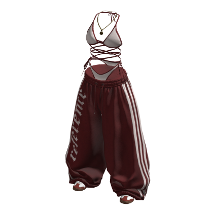 Y2K White Red wide baggy pants set thumbnail