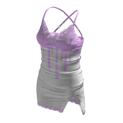 BB Cute Satin Lace High Cut Dress Drip Purple