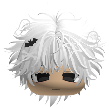 White Messy Halloween Hair w/ Charms & Boy Face Roblox item