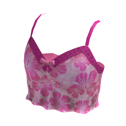 Pink Summer Hibiscus Lace Tank Top