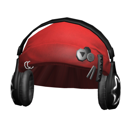 Red Y2k Grunge Beanie with Headphones Roblox item