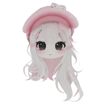 Pink Kawaii Girl Wavy Hair w/ Beret & Face Roblox item