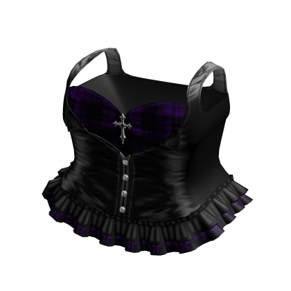 Emo Gothic Plaid Button Up Dress in Purple