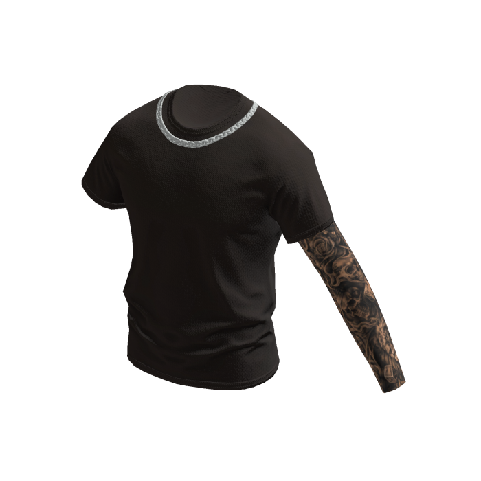 Dark Brown Shirt w/ One Arm Tattoo Sleeve & Chain