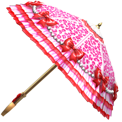 Hime Gyaru Leopard Ruffle Bow Parasol Pink Red