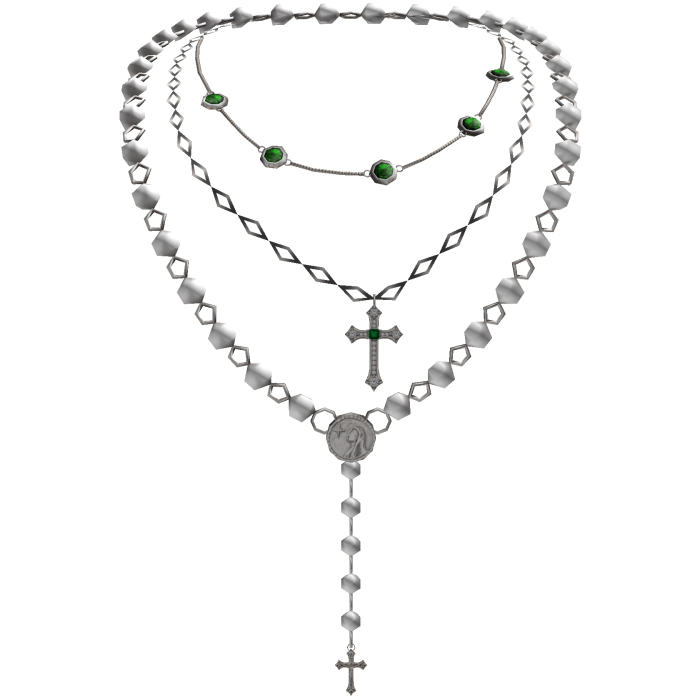 Rosary Jesus Cross Necklace w/ Green Gems
