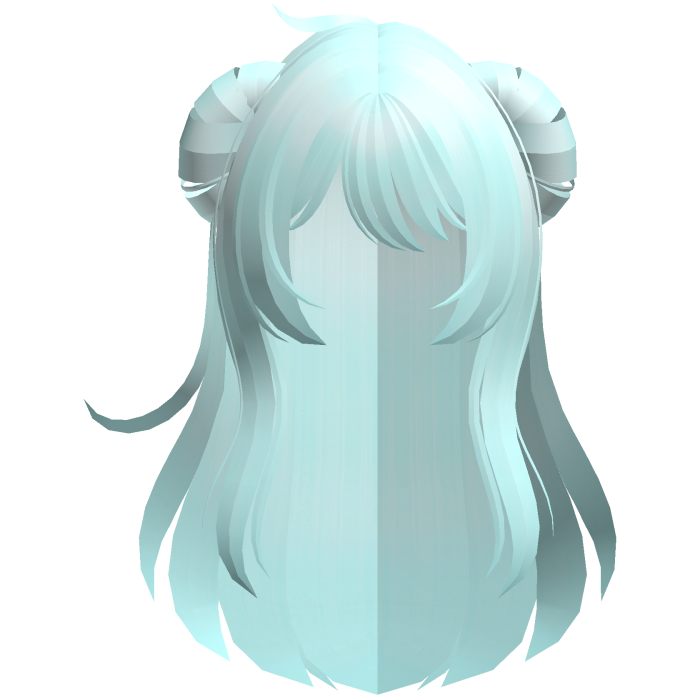 fluffy anime messy buns long hair teal