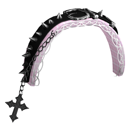 plaid spiked belt headband w/ chain in pink Roblox item