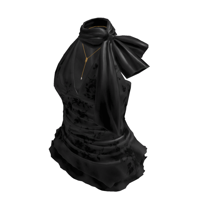 Satin Bow Halter Ruffle Top (Black)