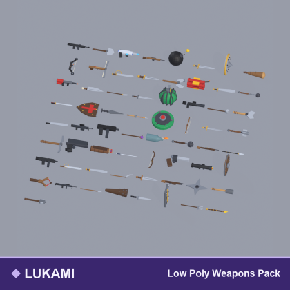 Low Poly Weapons Pack Sword Gun Axe Bow x65
