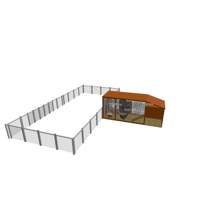 Chicken coop with door and fence